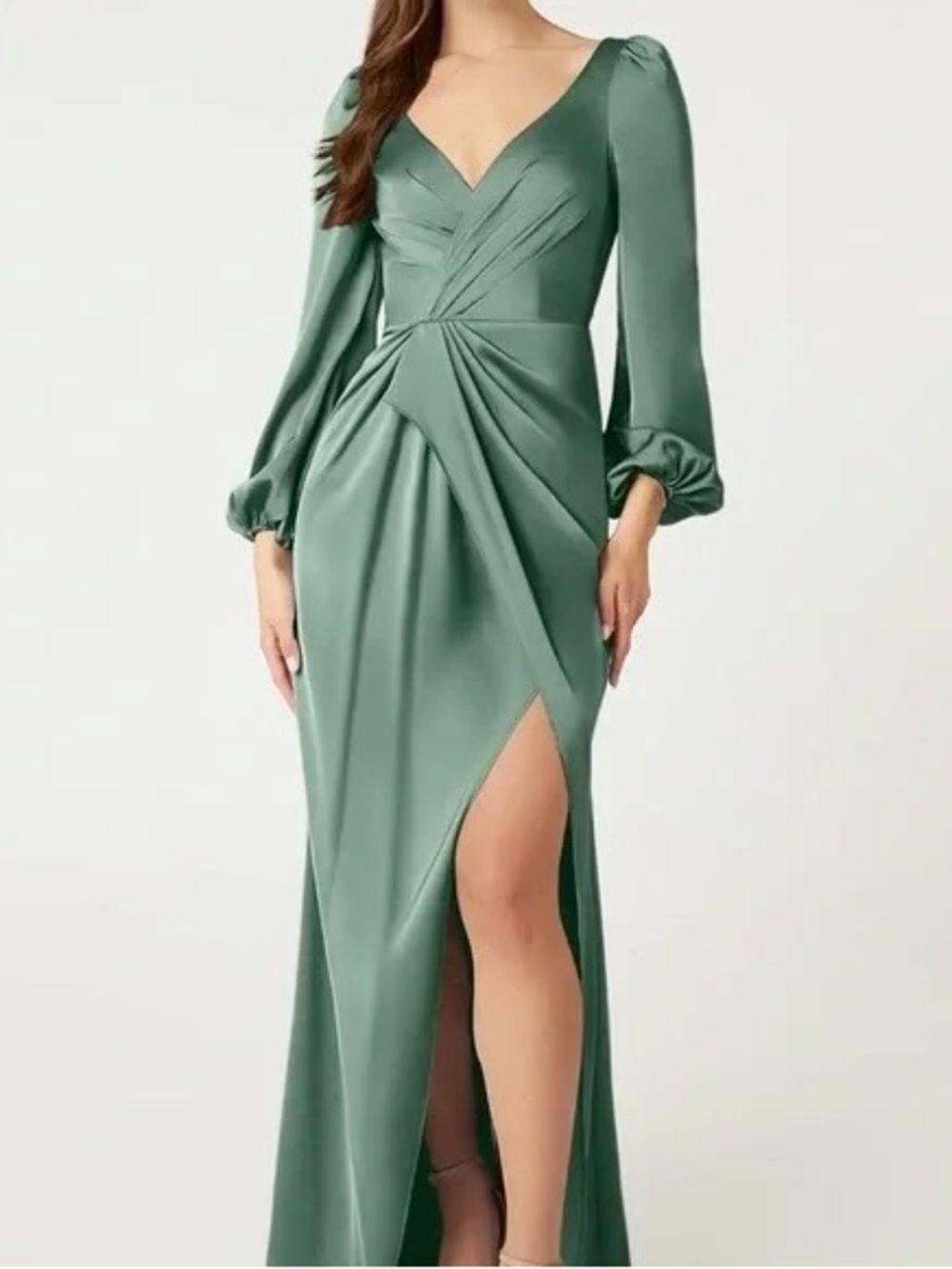 NWT Azazie Mel Satin Dress Matcha Size 6
